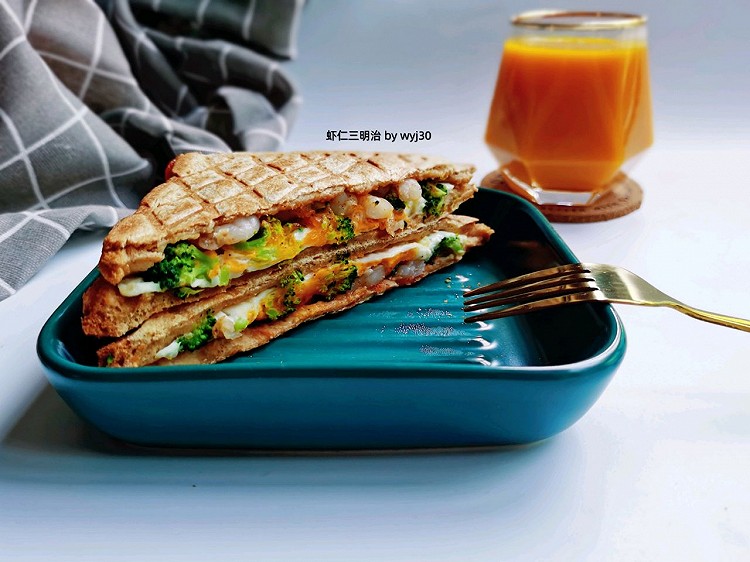 低脂早餐：虾仁三明治+南瓜糊的做法