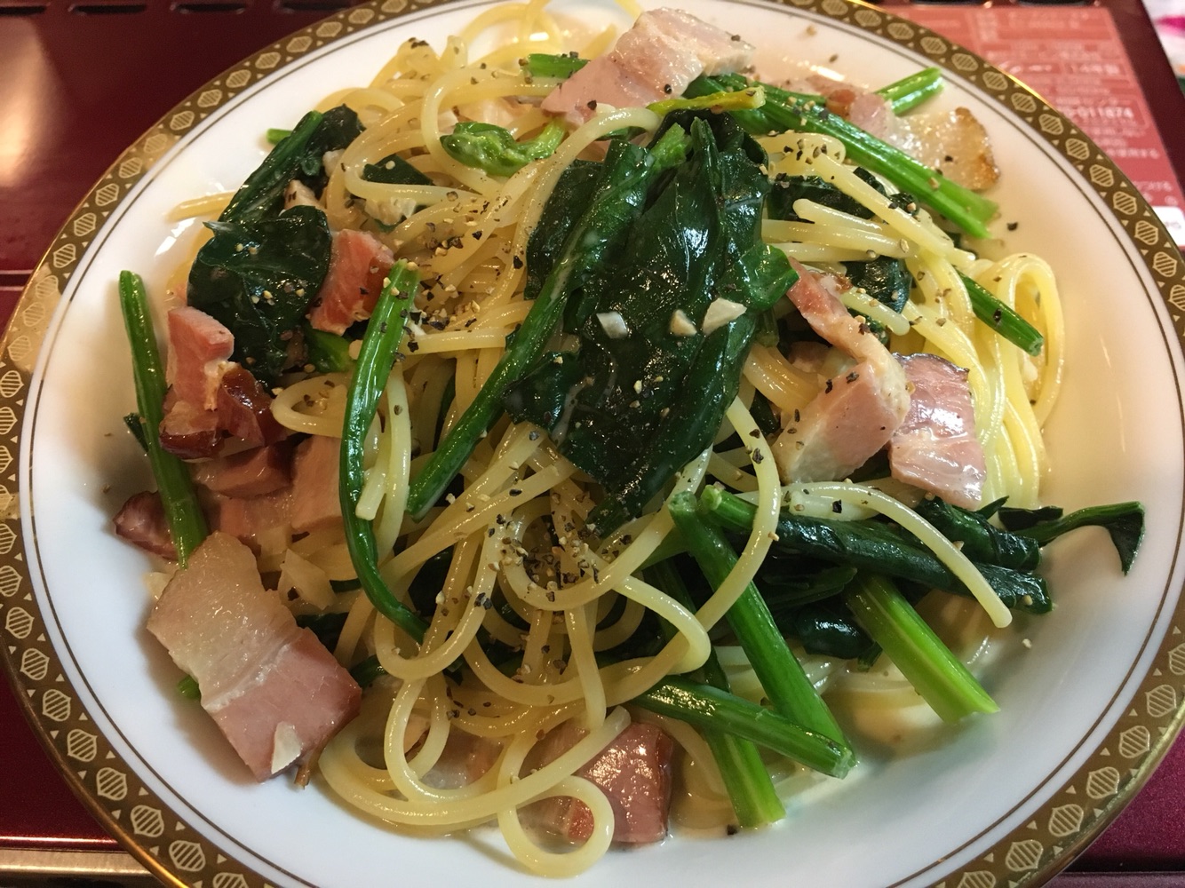 Cream bacon spinach spaghetti