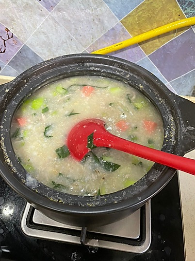 青菜肉丝粥的做法