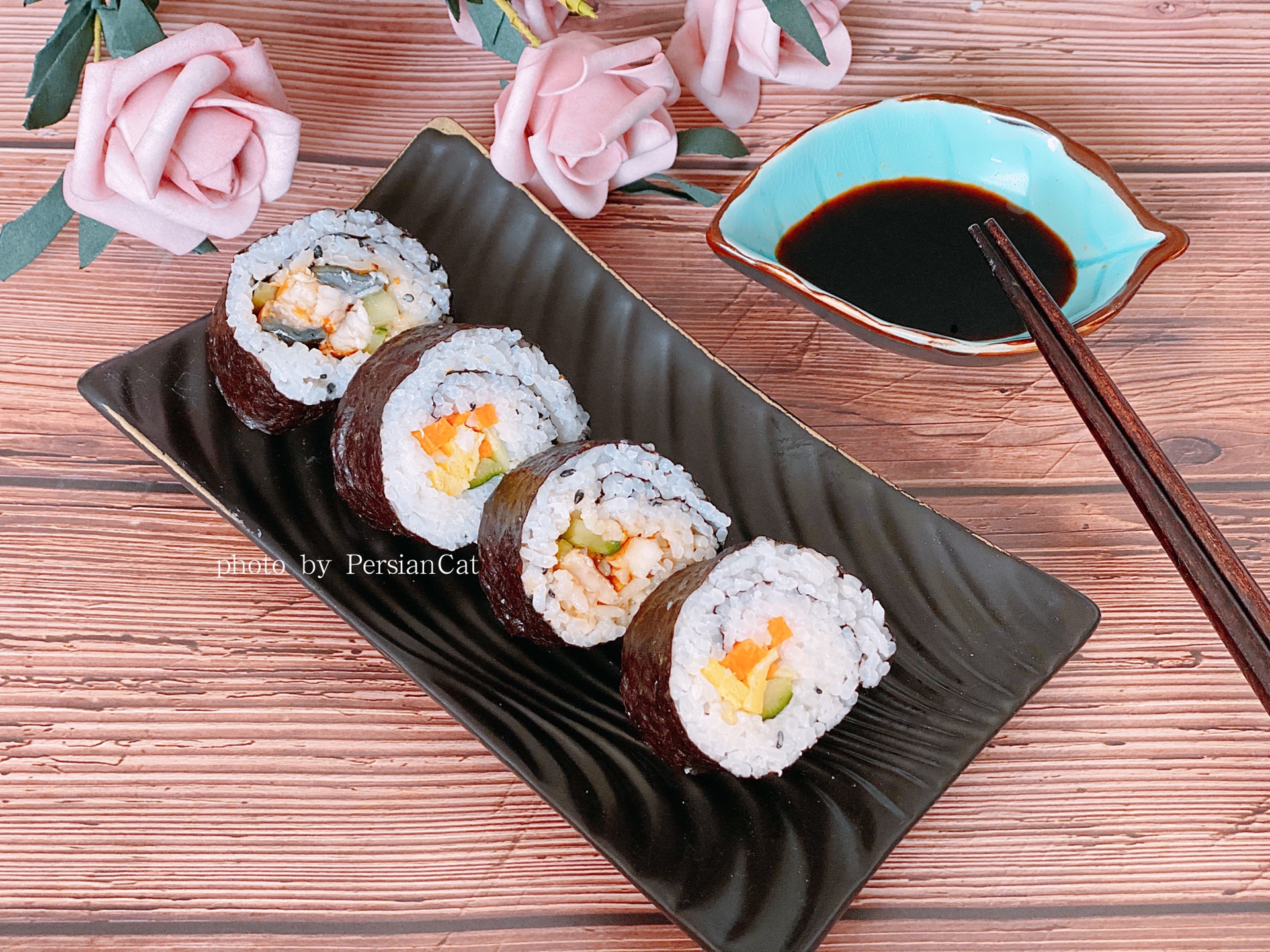 Eel, seaweed, rice and sushi roll. Easy to make