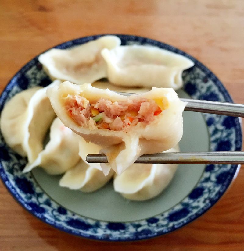 Carrot, corn, pork and dumpling