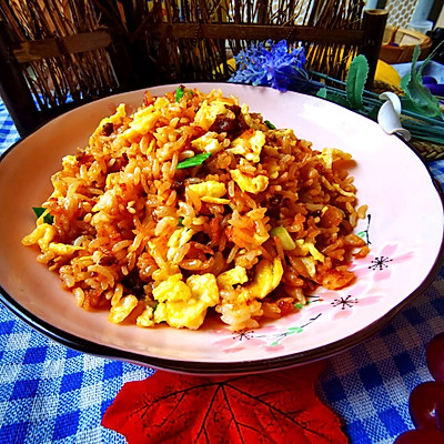 鸡蛋牛肉炒饭。