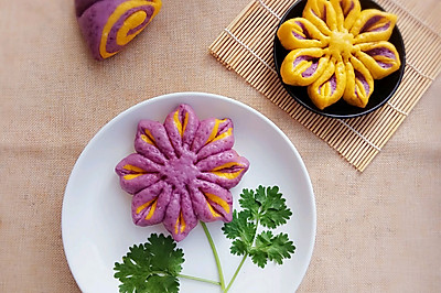 南瓜紫薯菊花馒头