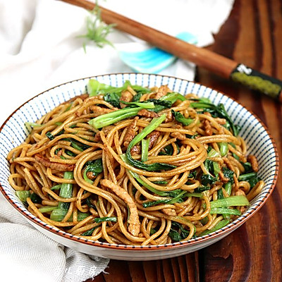 鸡毛菜肉丝炒面