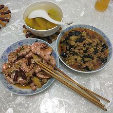 油爆大虾，肉末茄子