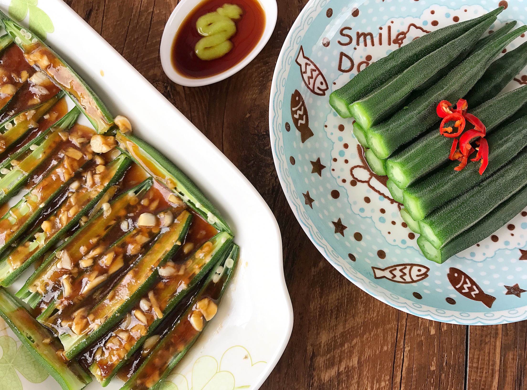 Chinese and Japanese dishes of Okra