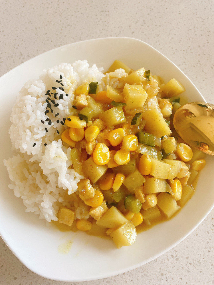25分钟搞定中饭，解决不吃洋葱的孩子（土豆咖喱鸡胸肉）的做法