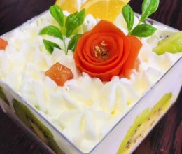 #2022双旦烘焙季-奇趣赛#小方盒水果杯子奶油蛋糕的做法