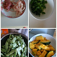 东北菜——豆角炖窝瓜（加肉）的做法图解1
