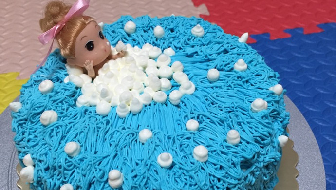蓝色小芭比泡泡浴生日蛋糕—八寸