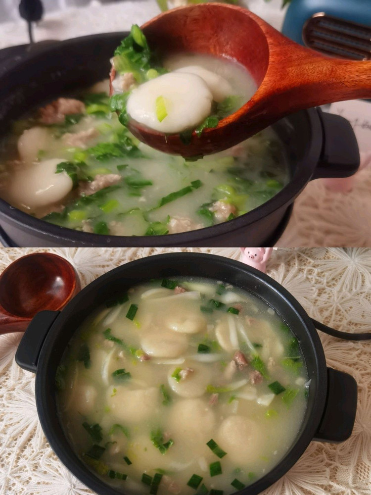 冬季温暖早餐‼️肉沫青菜米饼汤的做法