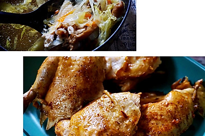 烤鸡+炖鸡/一鸡两吃