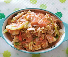 清淡健康的西红柿炒圆白菜丝，家常小菜，简单易做的做法