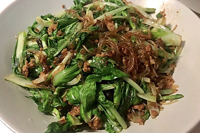 肉沫小白菜炒粉丝