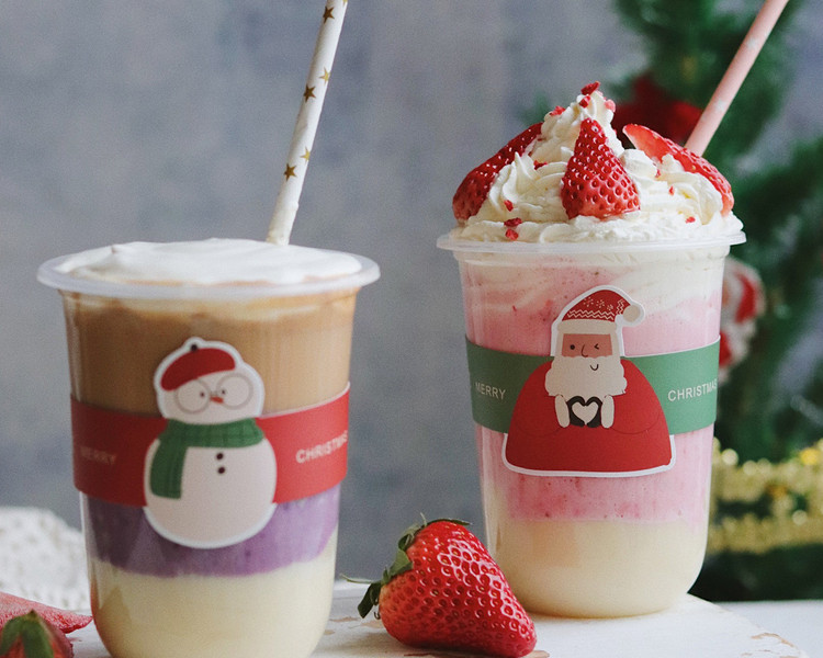 圣诞风~芋泥麻薯奶茶/草莓麻薯杯的做法