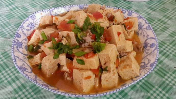 西红柿肉末炖老豆腐