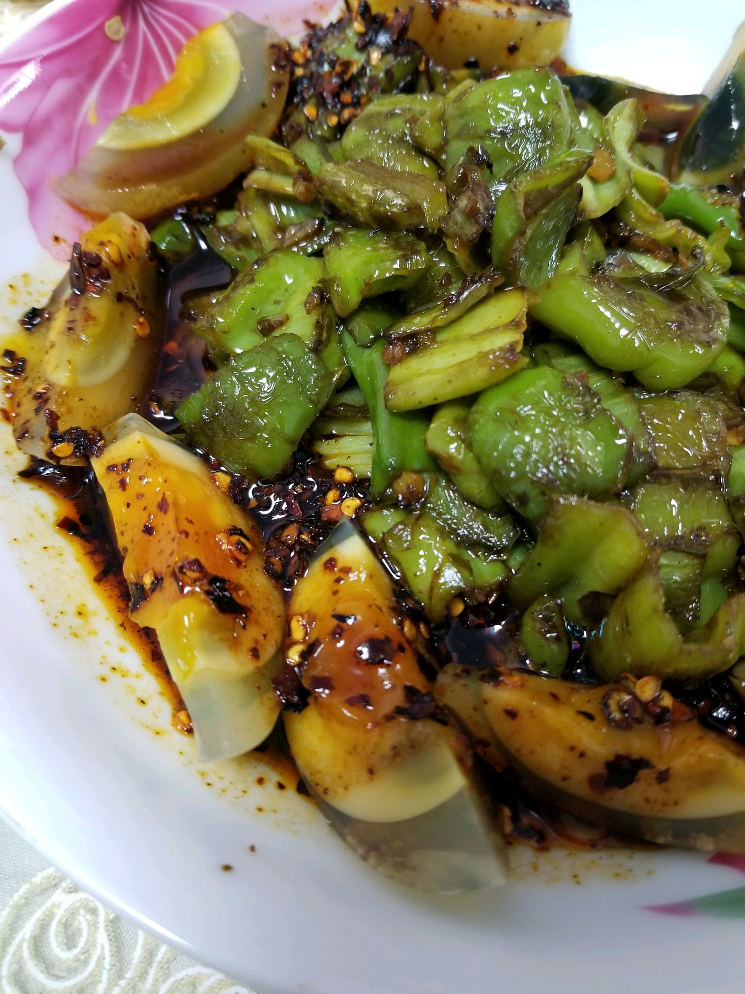 Preserved egg with green pepper