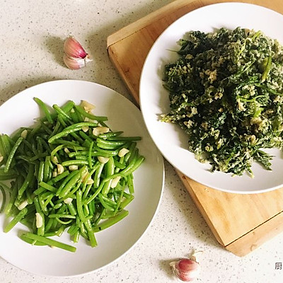 一菜两吃：轻食美味的蒜蓉炒蒿杆+茼蒿蒸菜