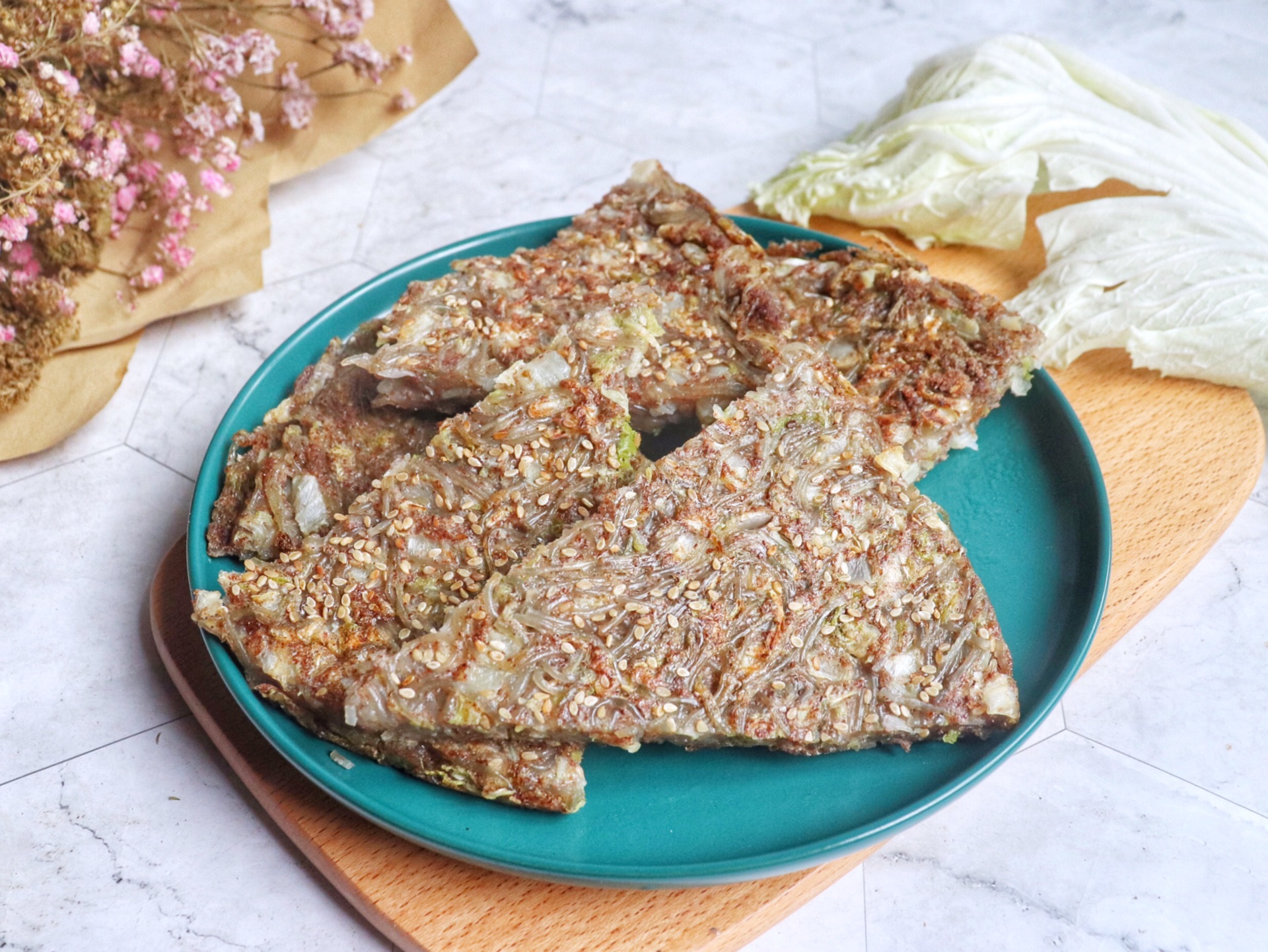 Pancake with cabbage and vermicelli