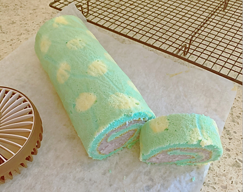 蓝色芋泥波点蛋糕卷 —— 内含超健康的芋泥做法