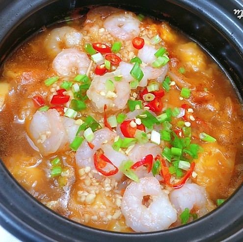 鲜虾豆腐煲的做法