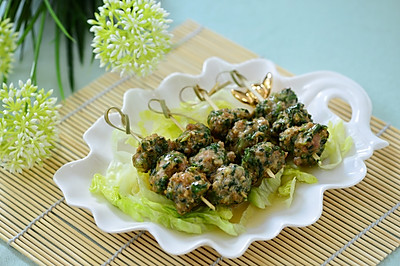 家常菜-荠菜肉丸串孩子最爱