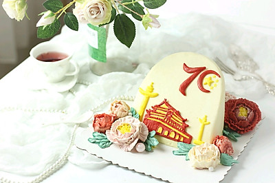 献礼祖国70周年手绘中国风场景蛋糕