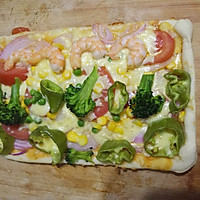 鲜虾什锦蔬菜披萨另附虾油，虾头汤，土豆沙拉。的做法图解21