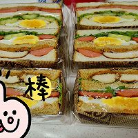 鸡排肉松火腿三明治的做法图解5