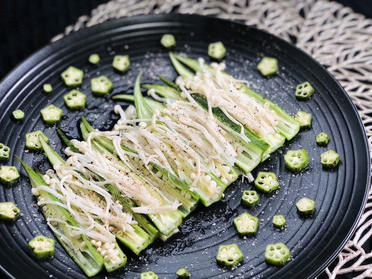冰清玉洁&秋葵蒸金针菇 纯净素食的做法