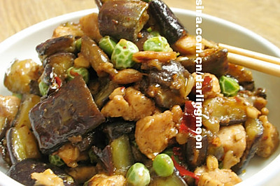 豉香豌豆鸡米炒茄丁