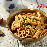 香辣腐竹莲藕炒肉片的做法图解8