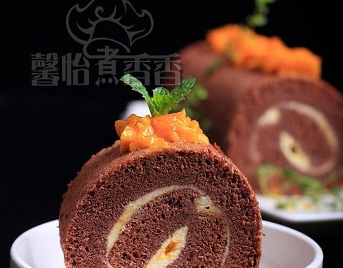 温馨快乐下午茶点----巧可力芒果蛋糕卷