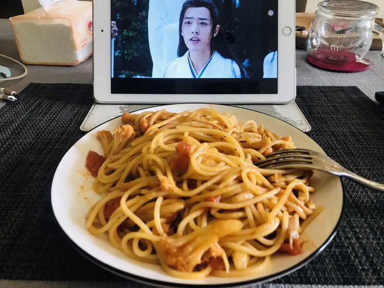 杏鲍菇番茄意面的做法