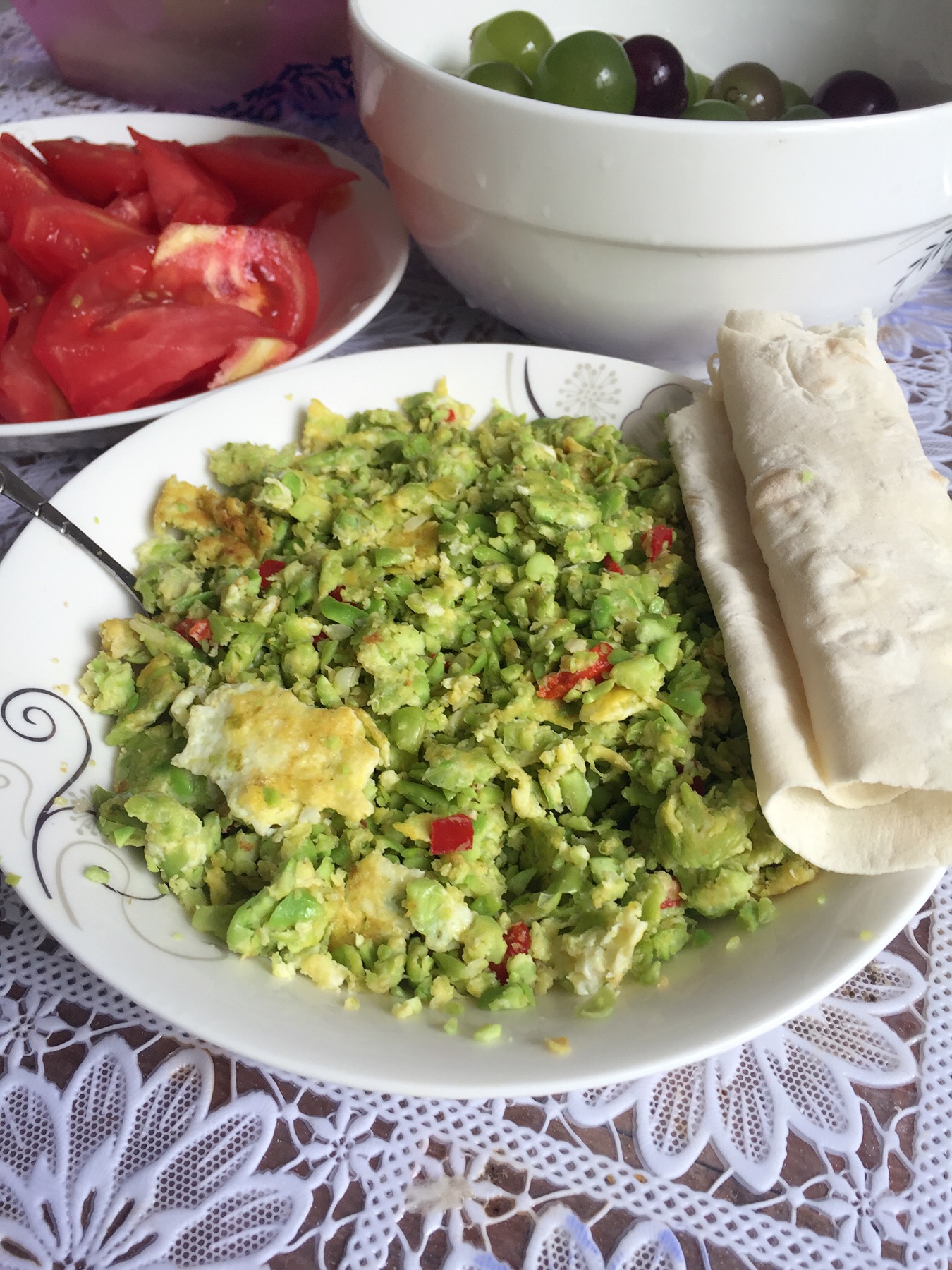 Fried eggs with soy bean