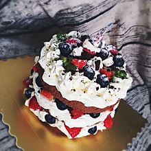 草莓蓝莓可可风裸蛋糕#香雪让年更有味#