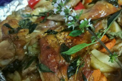 蔬菜千层塔烤鸡腿鸡翅