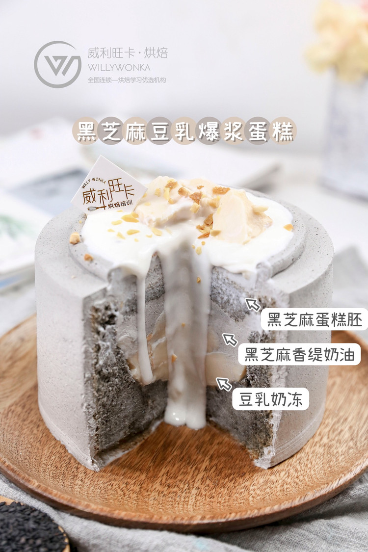 喜茶同款黑芝麻爆浆豆乳蛋糕的做法