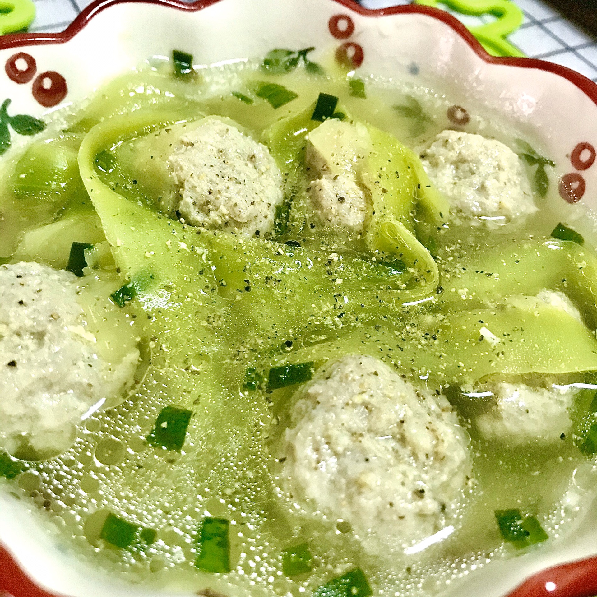 Fresh and slightly mellow vegetable and meatball soup