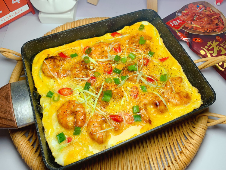 营养美味的香辣虾仁厚蛋烧（鸡蛋饼）的做法