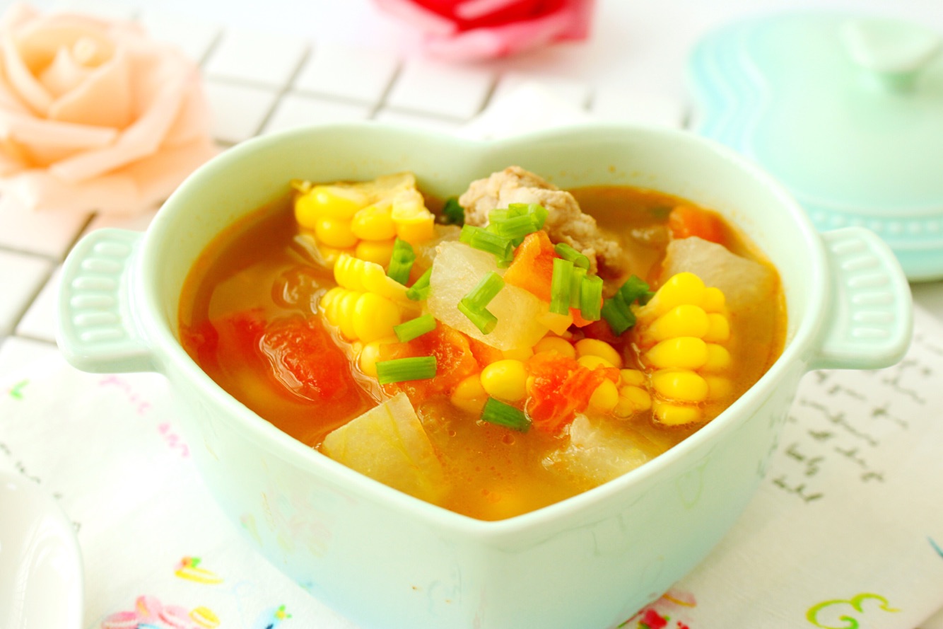 Corn tomato ribs soup