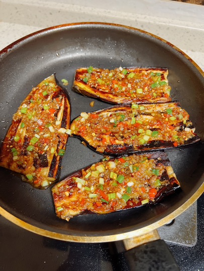 平底锅煎烧烤味茄子的做法
