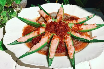 秋葵粉丝鲜虾酿