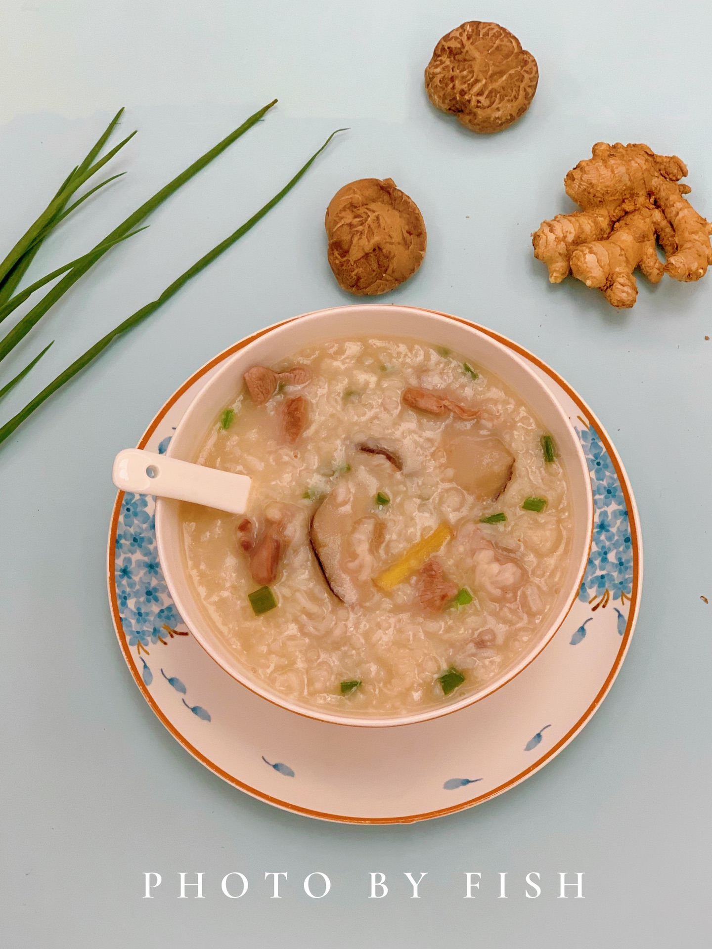 Congee with mushroom and duck