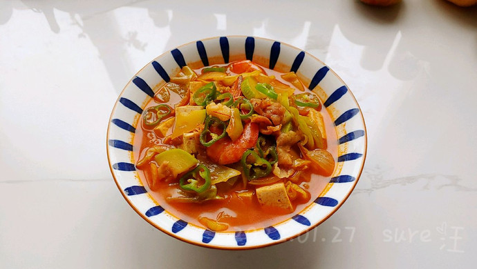 辣肉鲜虾豆腐汤