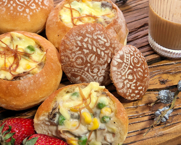 蘑菇火腿丝浓汤羹 迎财神 金玉满堂面包碗的做法