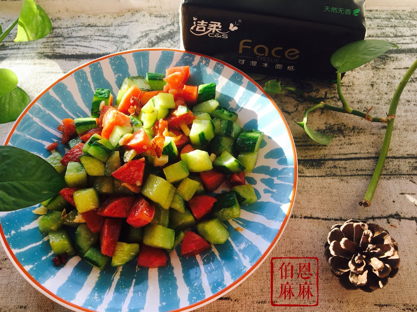 Stir fried ham with fresh cucumber