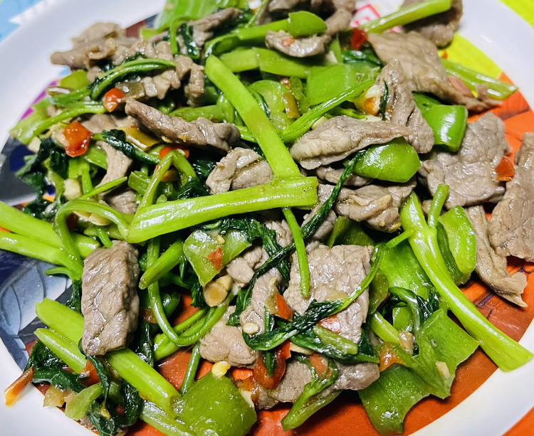 空心菜炒黄牛肉的做法