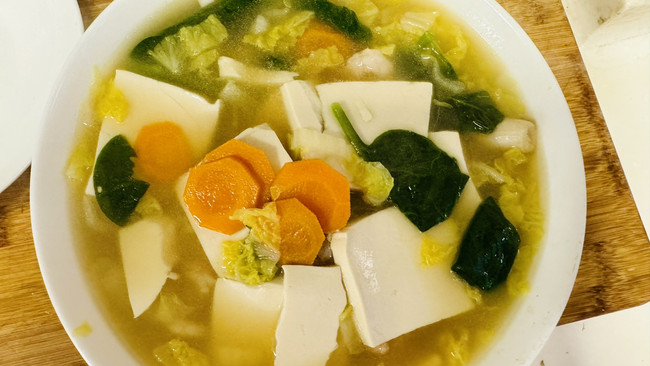 豆腐虾仁烩菜-少盐无油健康餐的做法