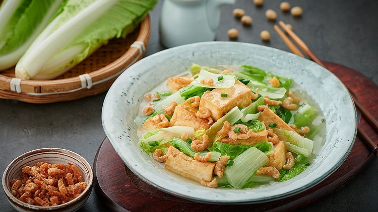 海米小白菜炖豆腐的做法
